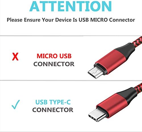 [2 PCS] כבל USB מסוג C, כבל טעינה בגודל 10ft עבור סמסונג גלקסי לשונית S7 S6 S5E, S4 10.5, S3 9.7, Tab